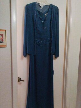 Sean Couture Dark Blue Formal Sleeveless Dress with Sheer Jacket - Size 6